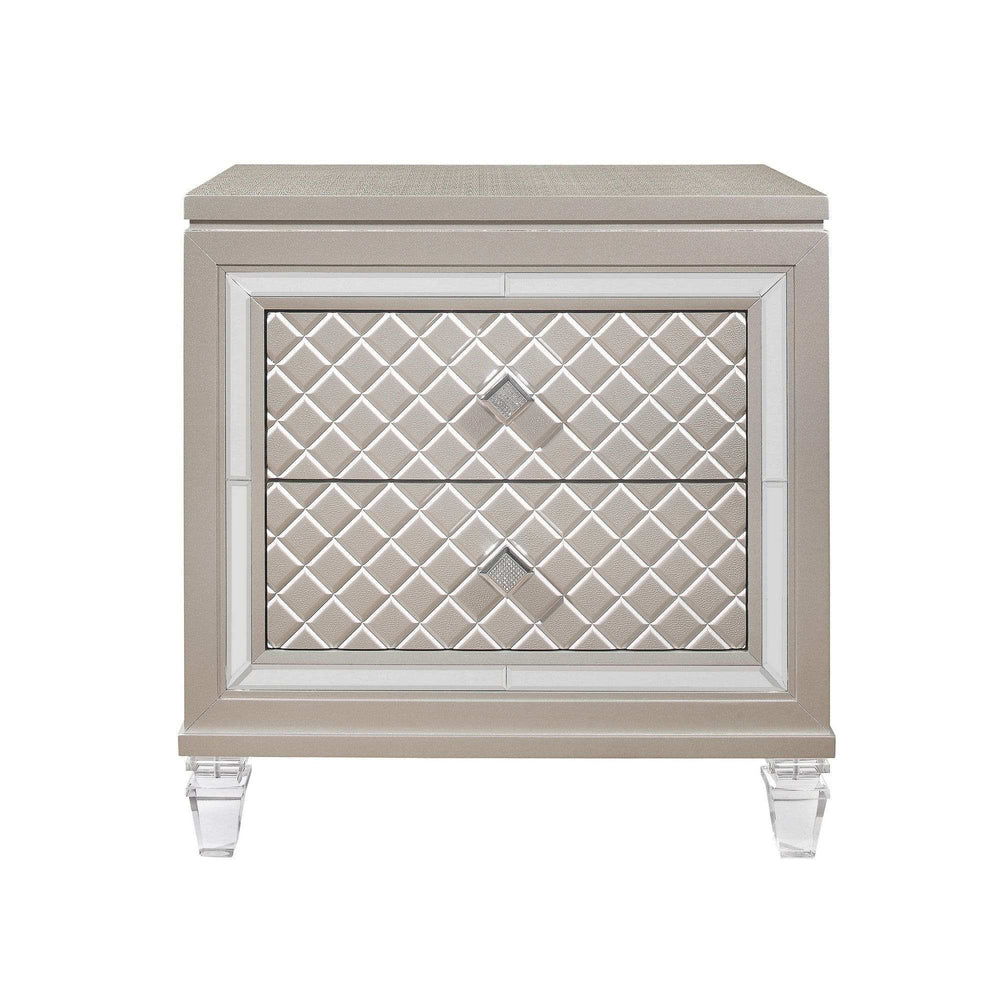 Champagne Toned Nightstand With Tapered Acrylic Legs And 2 Drawers - Homeroots - Flyclothing LLC
