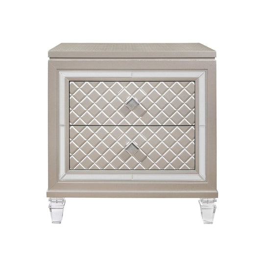 Champagne Toned Nightstand With Tapered Acrylic Legs And 2 Drawers - Homeroots - Flyclothing LLC