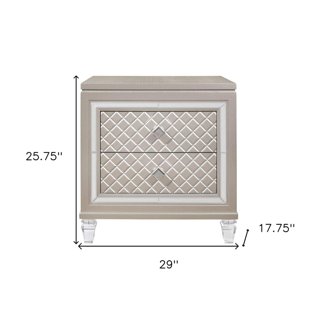 Champagne Toned Nightstand With Tapered Acrylic Legs And 2 Drawers - Homeroots - Flyclothing LLC