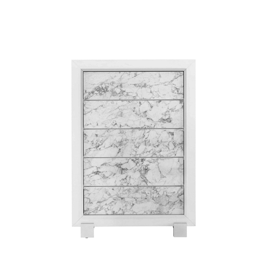 Modern White Chest With 5 Faux Marble Detailed Front Drawer. - Homeroots - Flyclothing LLC
