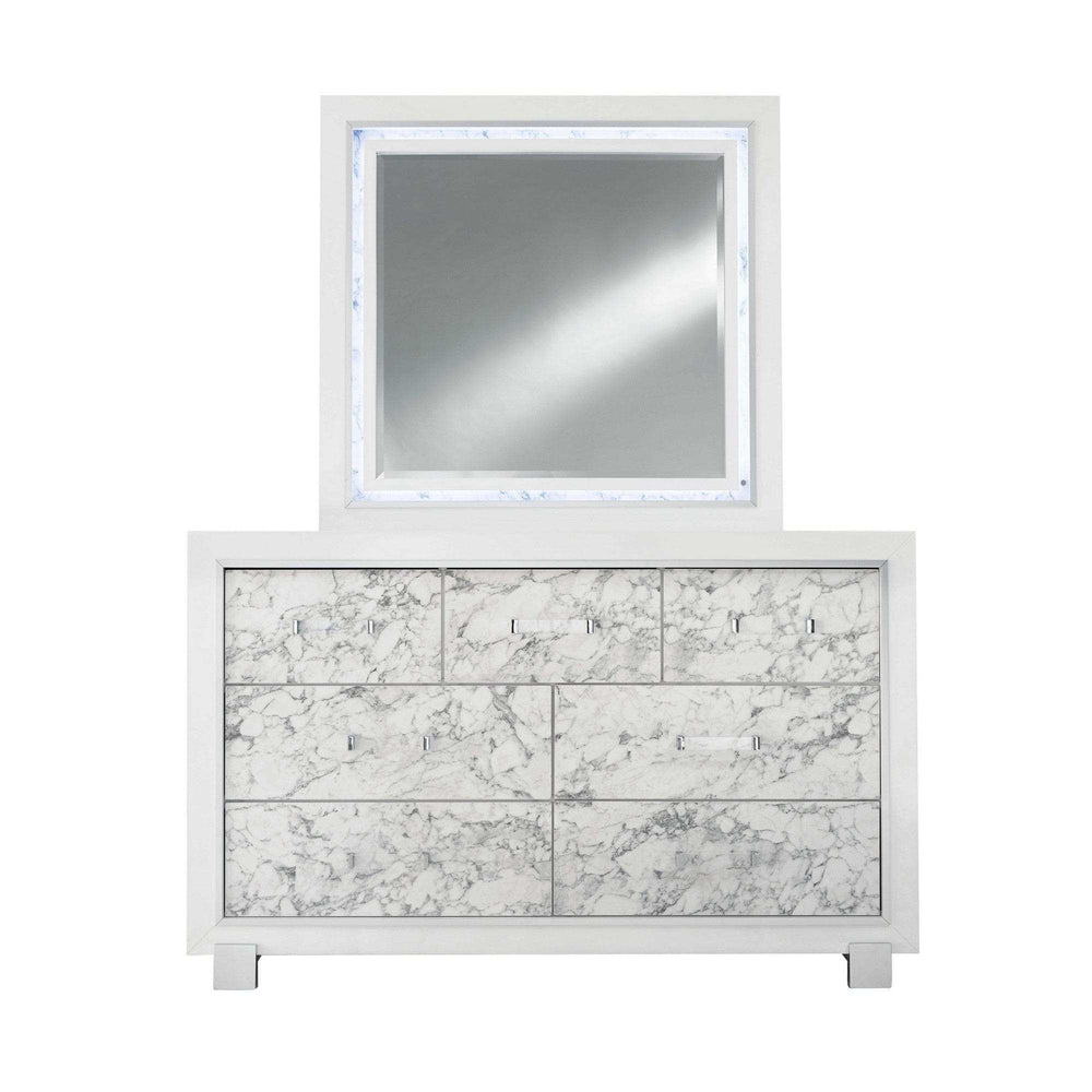 Modern White Dresser With 7 Faux Marble Detailed Front Drawer. - Homeroots - Flyclothing LLC