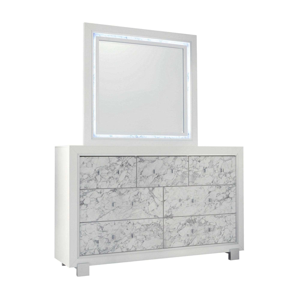 Modern White Dresser With 7 Faux Marble Detailed Front Drawer. - Homeroots - Flyclothing LLC