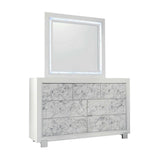 Modern White Dresser With 7 Faux Marble Detailed Front Drawer. - Homeroots - Flyclothing LLC