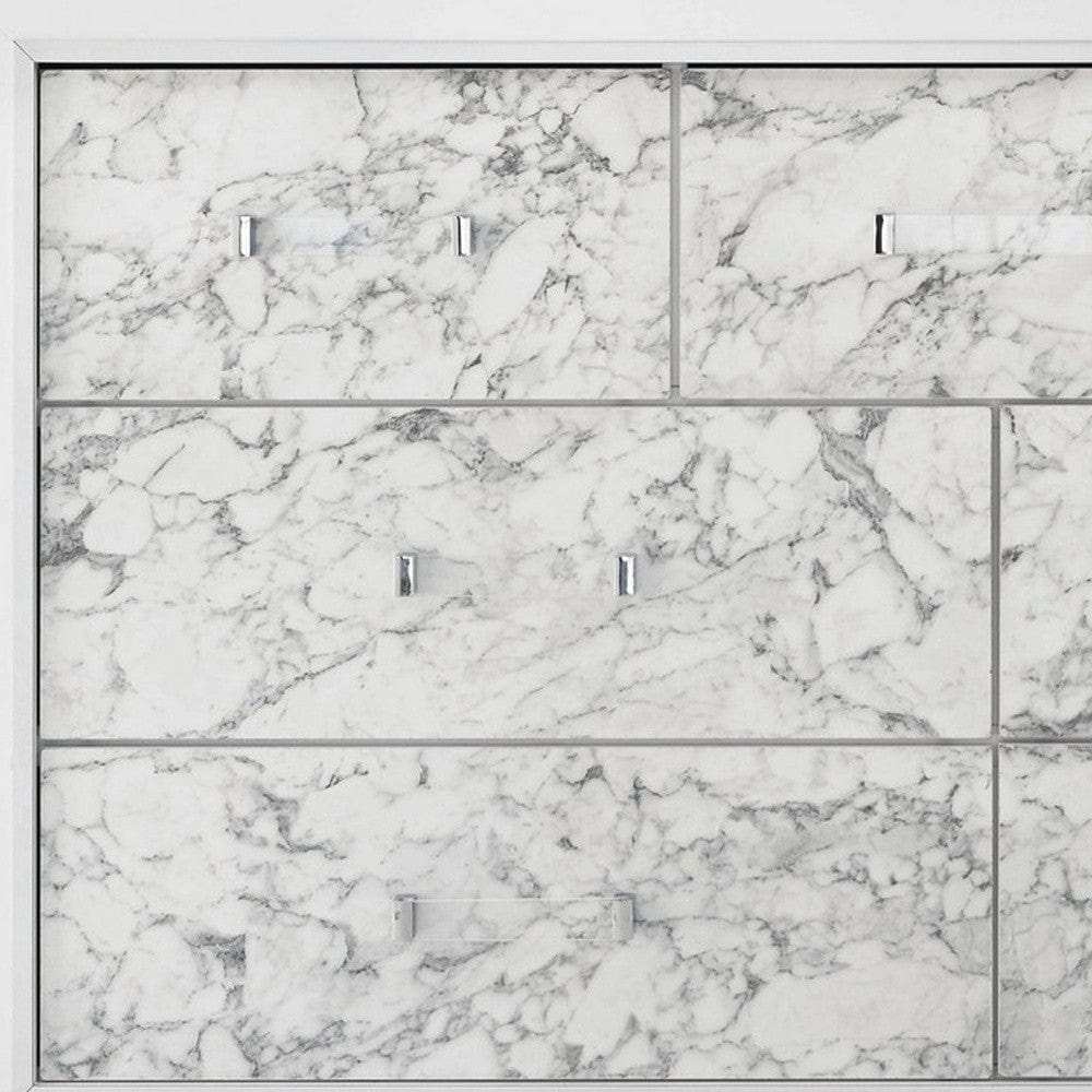 Modern White Mirror With Faux Marble Border Detail Led Lightning - Homeroots - Flyclothing LLC