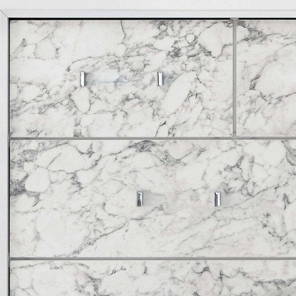 Modern White Mirror With Faux Marble Border Detail Led Lightning - Homeroots - Flyclothing LLC