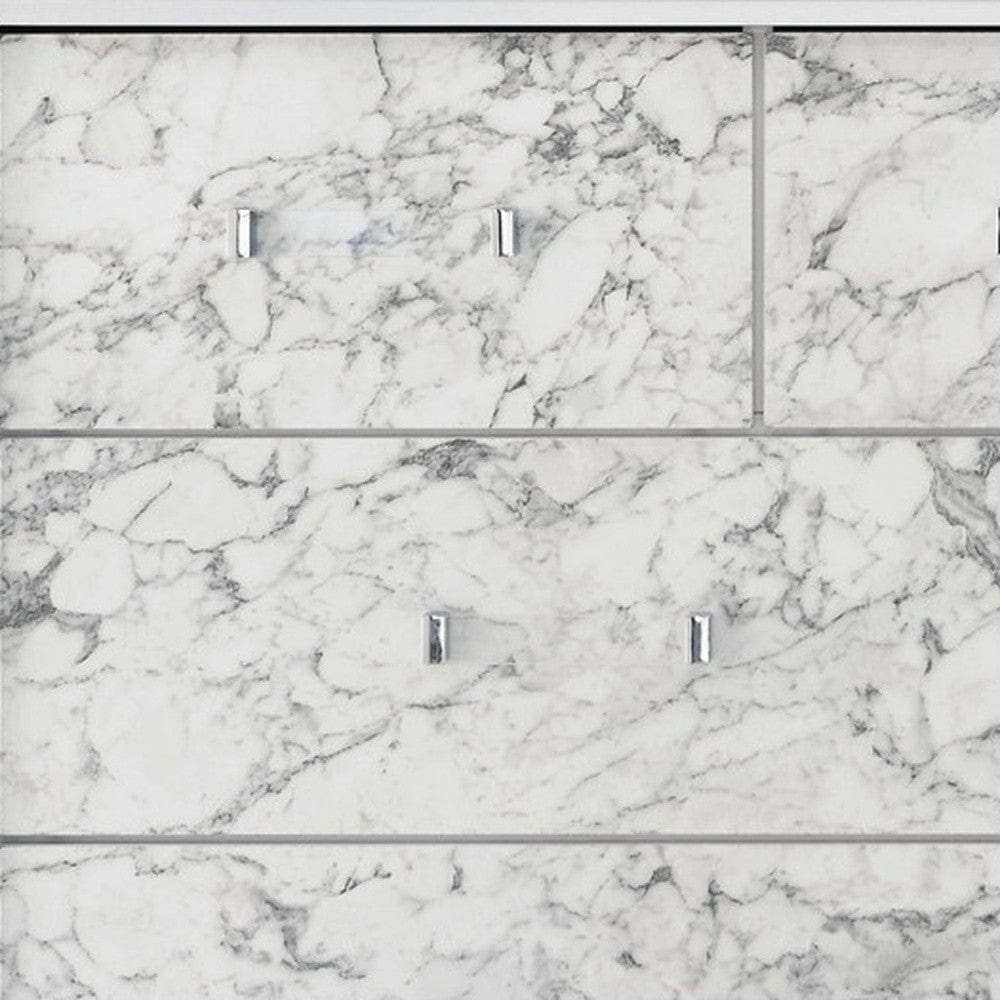 Modern White Mirror With Faux Marble Border Detail Led Lightning - Homeroots - Flyclothing LLC