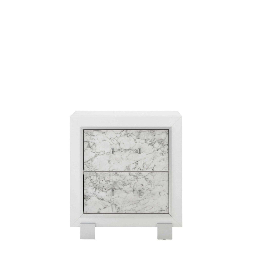 Modern White Nightstand With 2 Faux Marble Detailed Front Drawer. - Homeroots - Flyclothing LLC