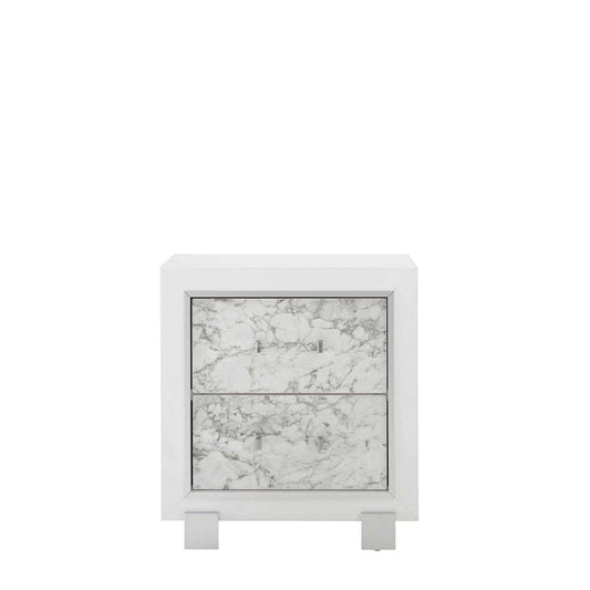Modern White Nightstand With 2 Faux Marble Detailed Front Drawer. - Homeroots - Flyclothing LLC
