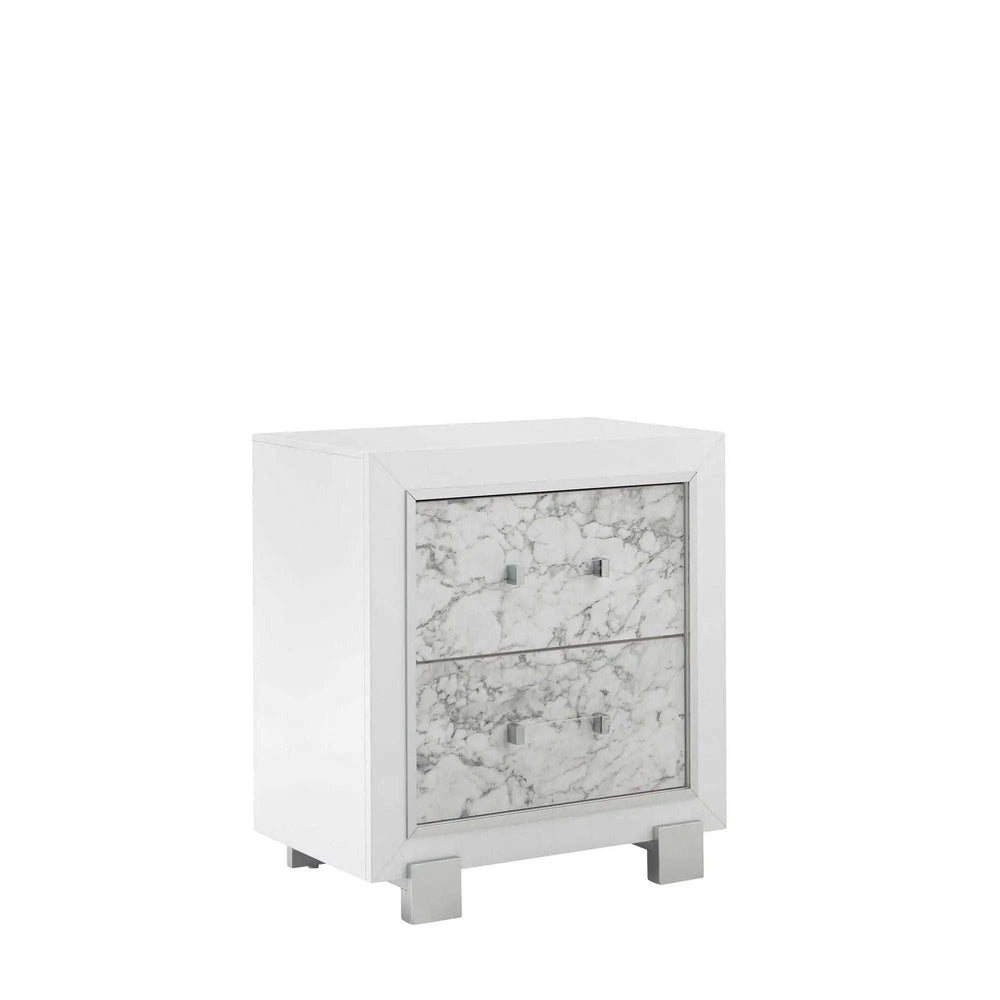 Modern White Nightstand With 2 Faux Marble Detailed Front Drawer. - Homeroots - Flyclothing LLC