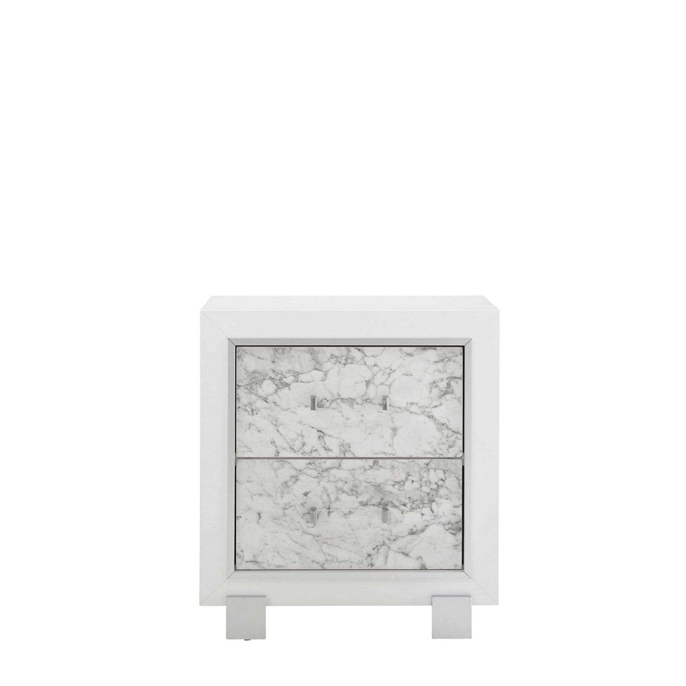 Modern White Nightstand With 2 Faux Marble Detailed Front Drawer. - Homeroots - Flyclothing LLC