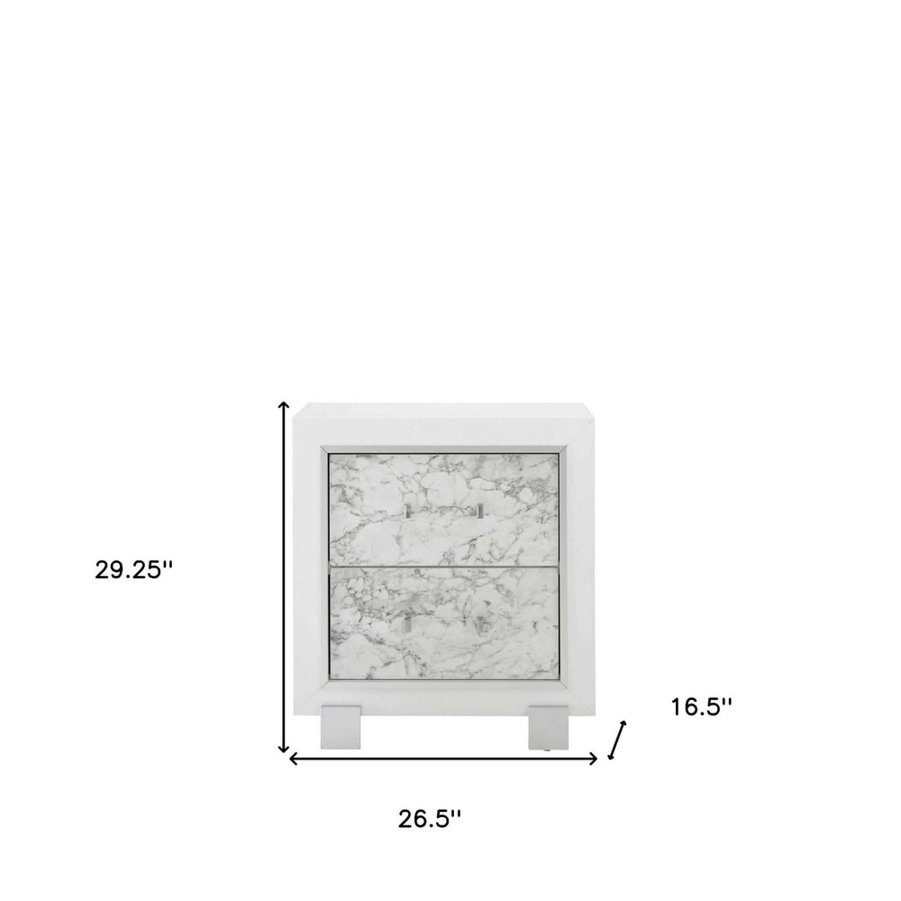 Modern White Nightstand With 2 Faux Marble Detailed Front Drawer. - Homeroots - Flyclothing LLC