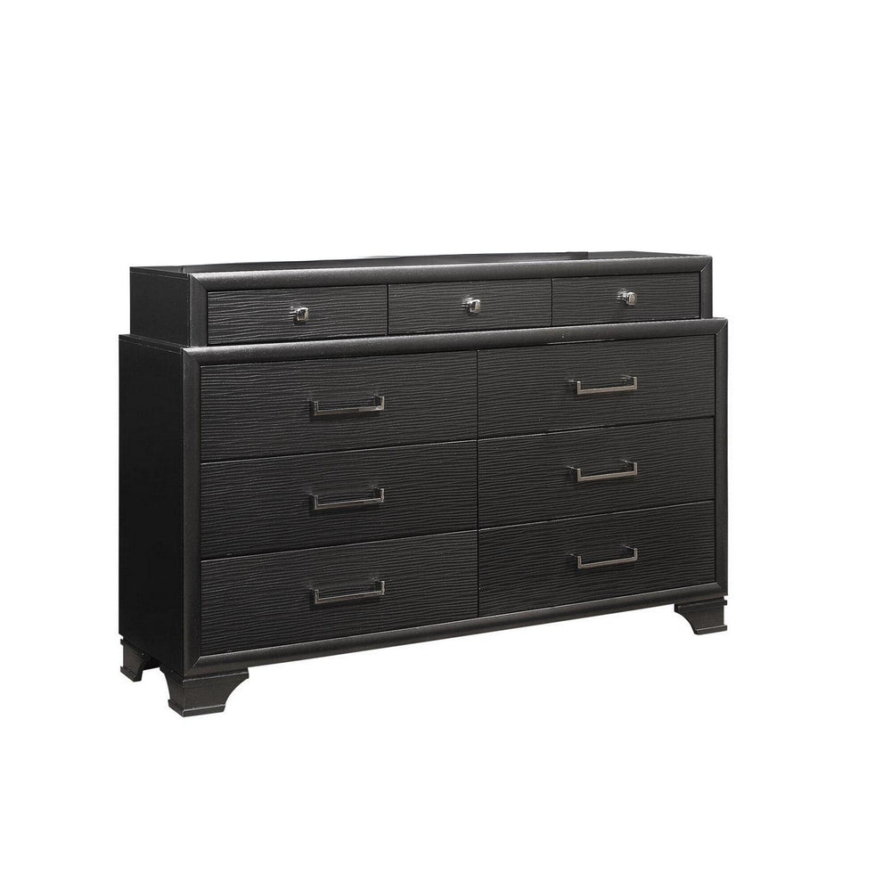 59" Gray Solid Wood Nine Drawer Double Dresser - Homeroots - Flyclothing LLC