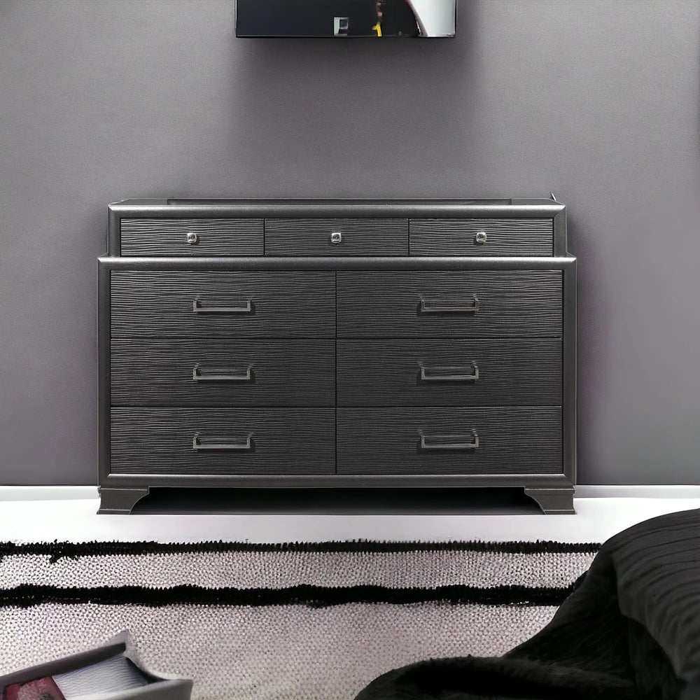 59" Gray Solid Wood Nine Drawer Double Dresser - Homeroots - Flyclothing LLC