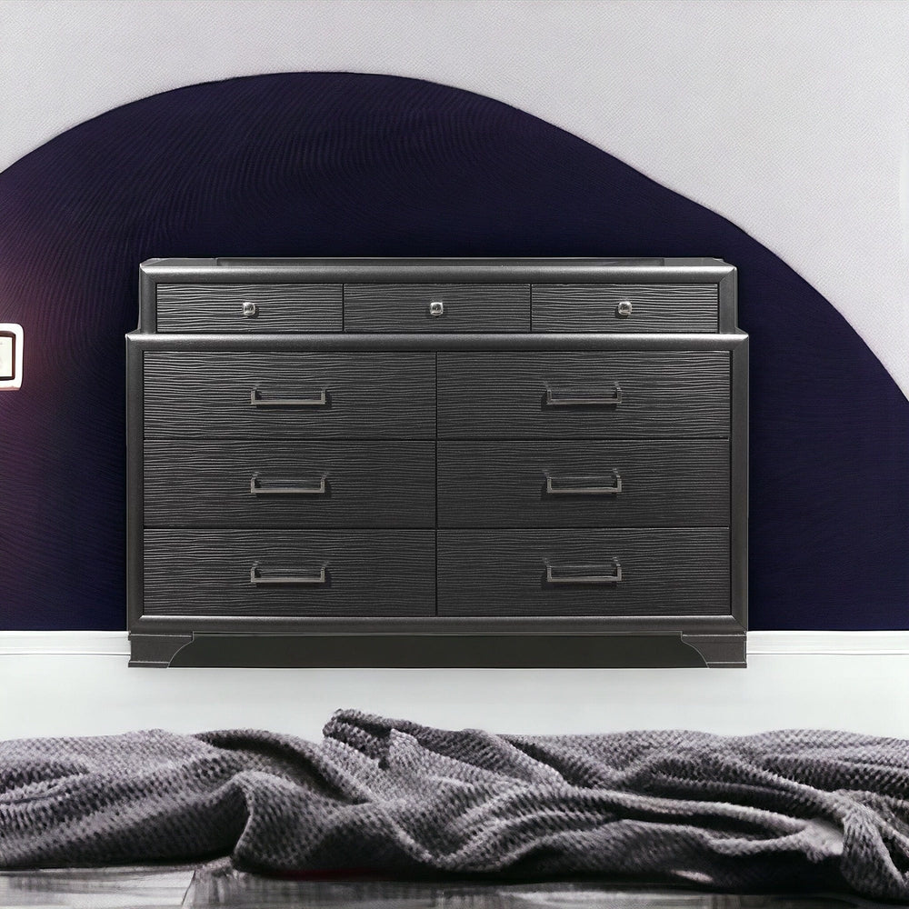 59" Gray Solid Wood Nine Drawer Double Dresser - Homeroots - Flyclothing LLC
