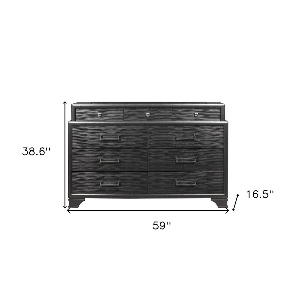 59" Gray Solid Wood Nine Drawer Double Dresser - Homeroots - Flyclothing LLC