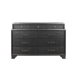 59" Gray Solid Wood Nine Drawer Double Dresser - Homeroots