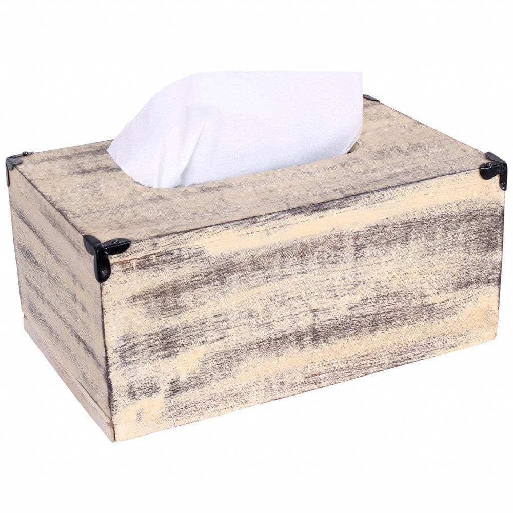 Rustic Yellow Washed Mango Wood Rectangular Tissue Holder - Homeroots - Flyclothing LLC