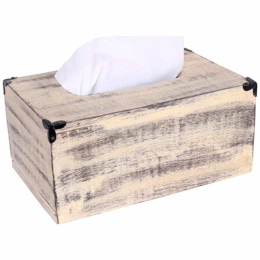 Rustic Yellow Washed Mango Wood Rectangular Tissue Holder - Homeroots - Flyclothing LLC