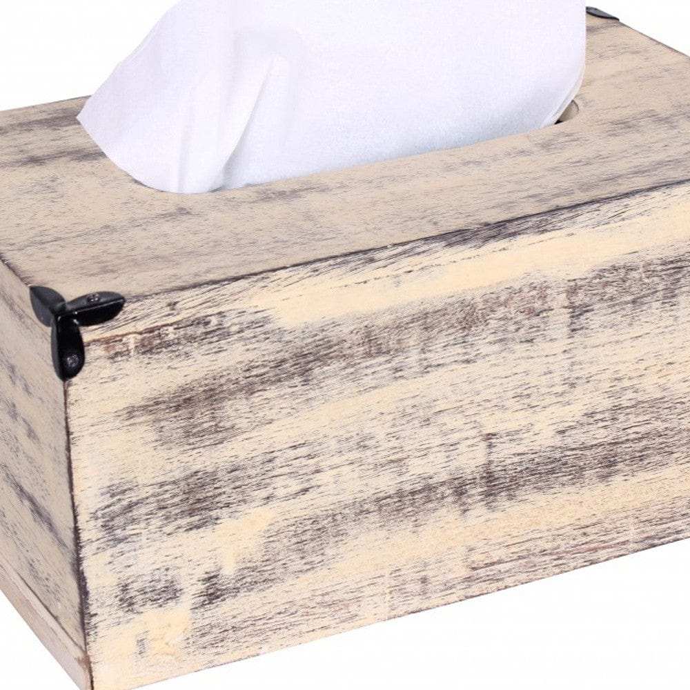 Rustic Yellow Washed Mango Wood Rectangular Tissue Holder - Homeroots - Flyclothing LLC