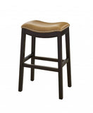 31" Tan And Espresso Faux Leather And Solid Wood Backless Counter Height Bar Chair - Homeroots - Flyclothing LLC