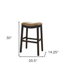 31" Tan And Espresso Faux Leather And Solid Wood Backless Counter Height Bar Chair - Homeroots - Flyclothing LLC