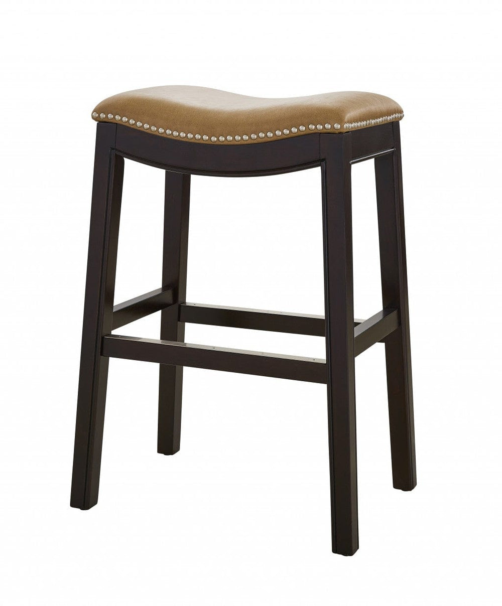 26" Tan And Espresso Solid Wood Backless Bar Height Bar Chair - Homeroots - Flyclothing LLC