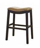 26" Tan And Espresso Solid Wood Backless Bar Height Bar Chair - Homeroots - Flyclothing LLC