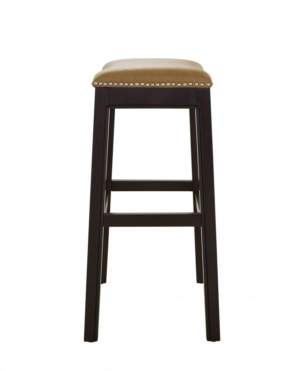 26" Tan And Espresso Solid Wood Backless Bar Height Bar Chair - Homeroots - Flyclothing LLC