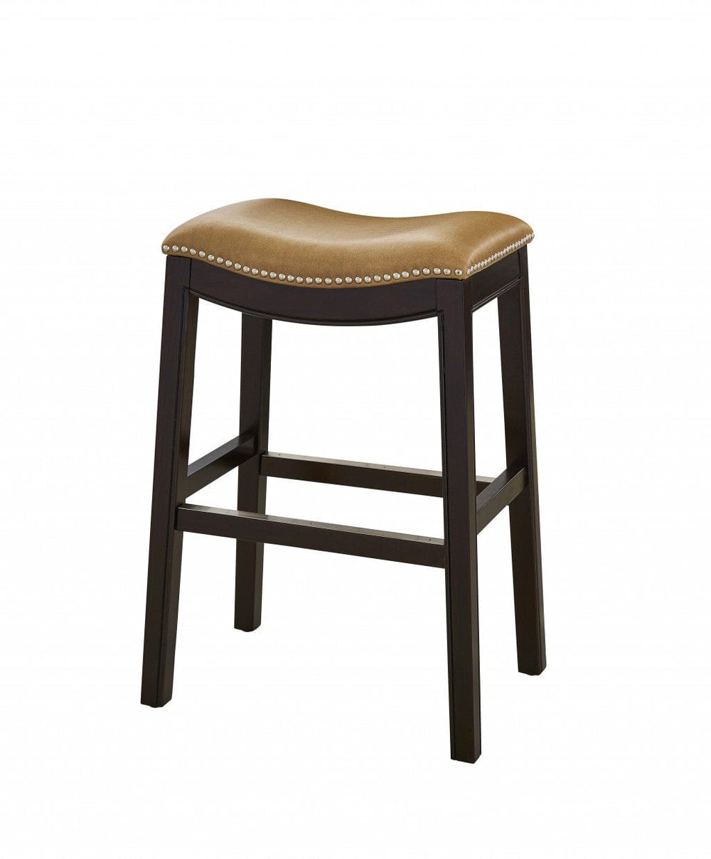 26" Tan And Espresso Solid Wood Backless Bar Height Bar Chair - Homeroots - Flyclothing LLC