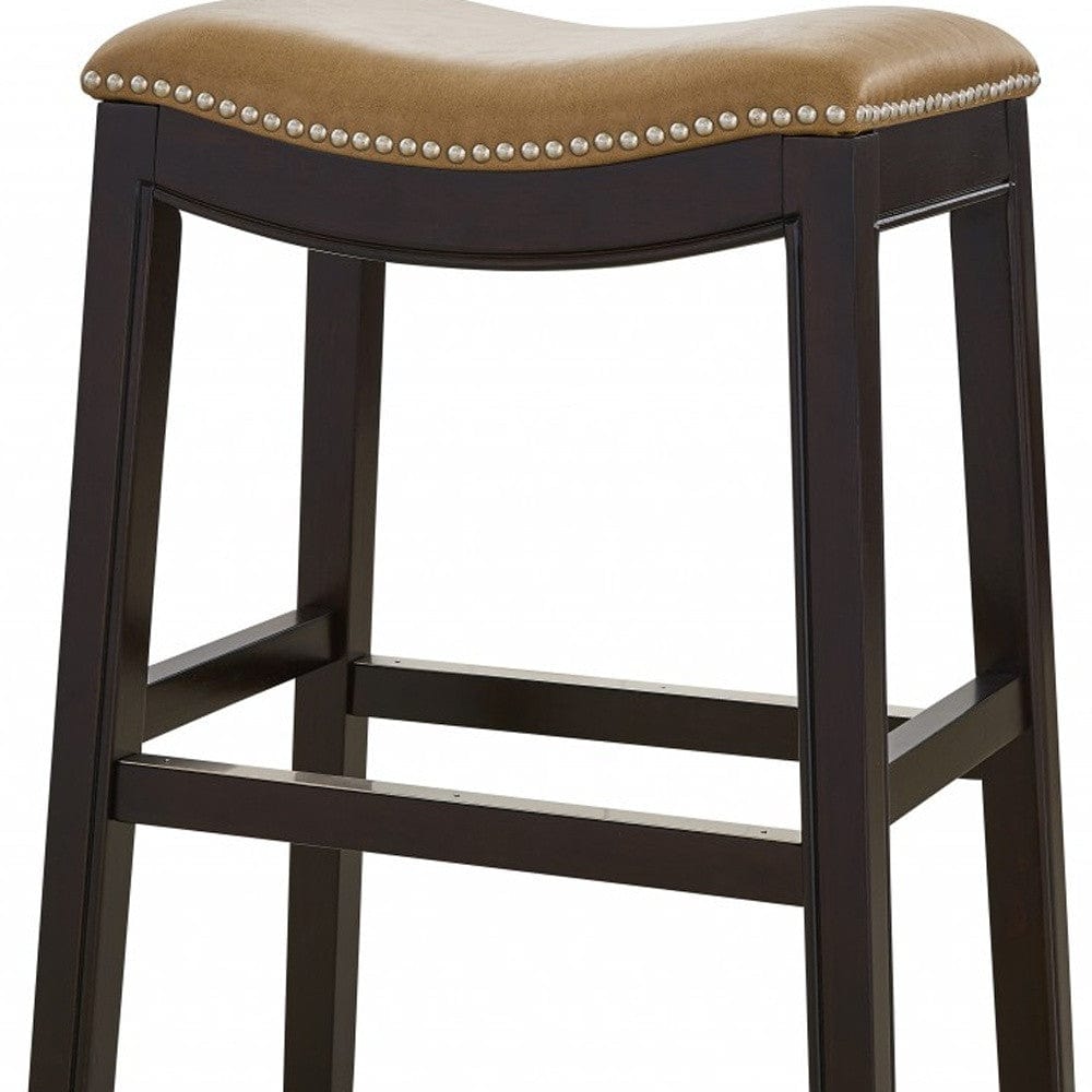 26" Tan And Espresso Solid Wood Backless Bar Height Bar Chair - Homeroots - Flyclothing LLC