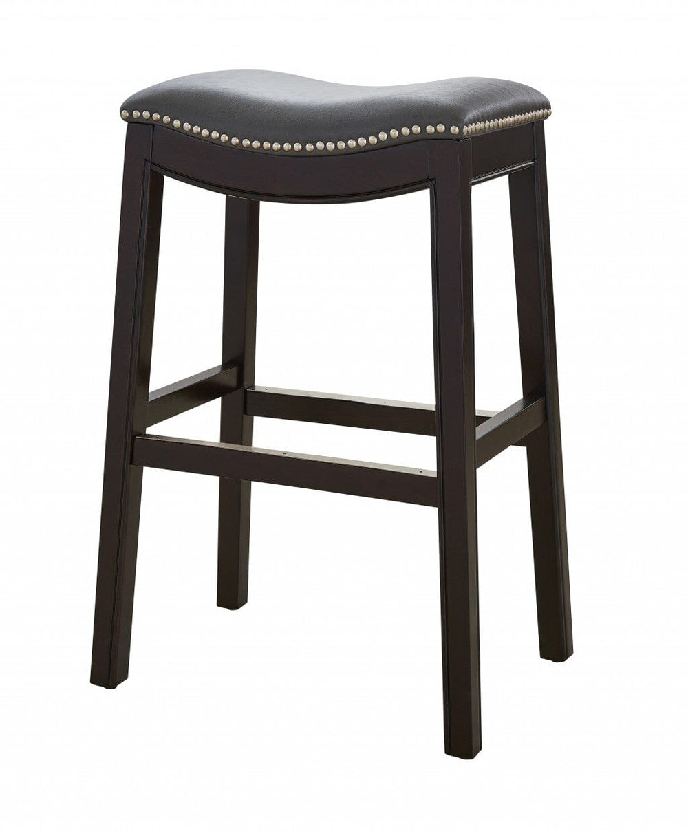 31" Gray And Espresso Faux Leather And Solid Wood Backless Bar Height Bar Chair - Homeroots - Flyclothing LLC