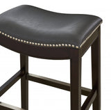 31" Gray And Espresso Faux Leather And Solid Wood Backless Bar Height Bar Chair - Homeroots - Flyclothing LLC
