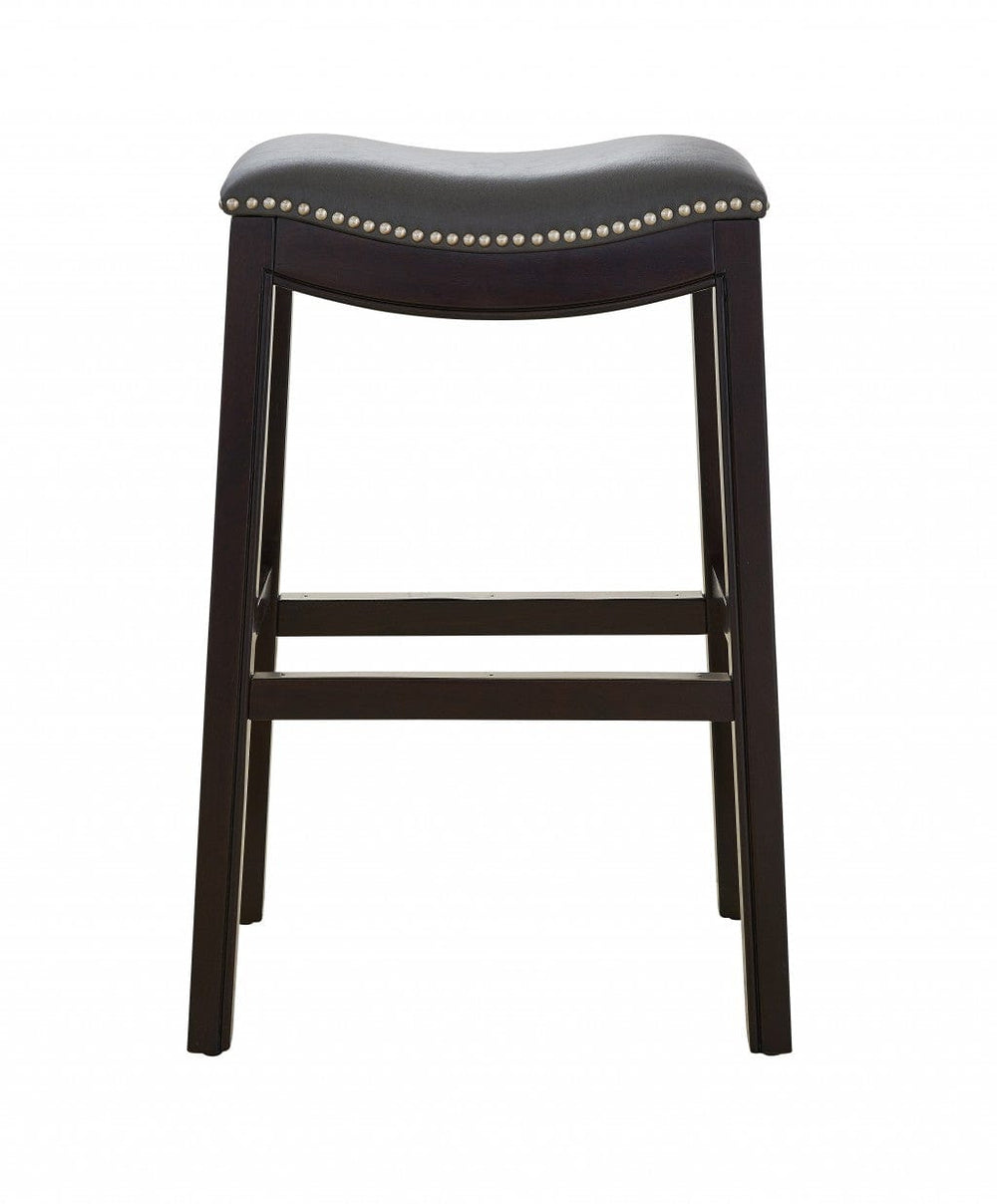 31" Gray And Espresso Faux Leather And Solid Wood Backless Bar Height Bar Chair - Homeroots - Flyclothing LLC