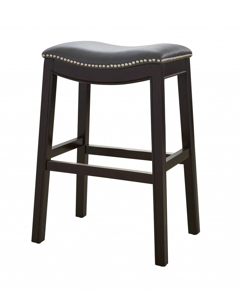 26" Gray And Espresso Faux Leather And Solid Wood Backless Counter Height Bar Chair - Homeroots - Flyclothing LLC