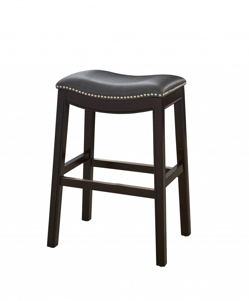 26" Gray And Espresso Faux Leather And Solid Wood Backless Counter Height Bar Chair - Homeroots - Flyclothing LLC