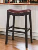 31" Dark Red And Espresso Solid Wood Backless Bar Chair - Homeroots