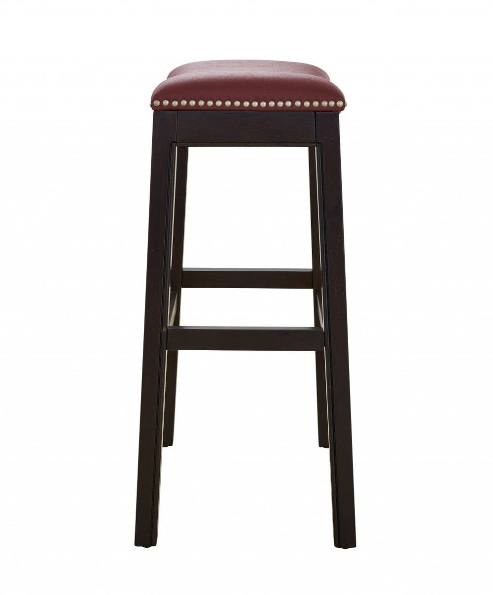 31" Dark Red And Espresso Solid Wood Backless Bar Chair - Homeroots