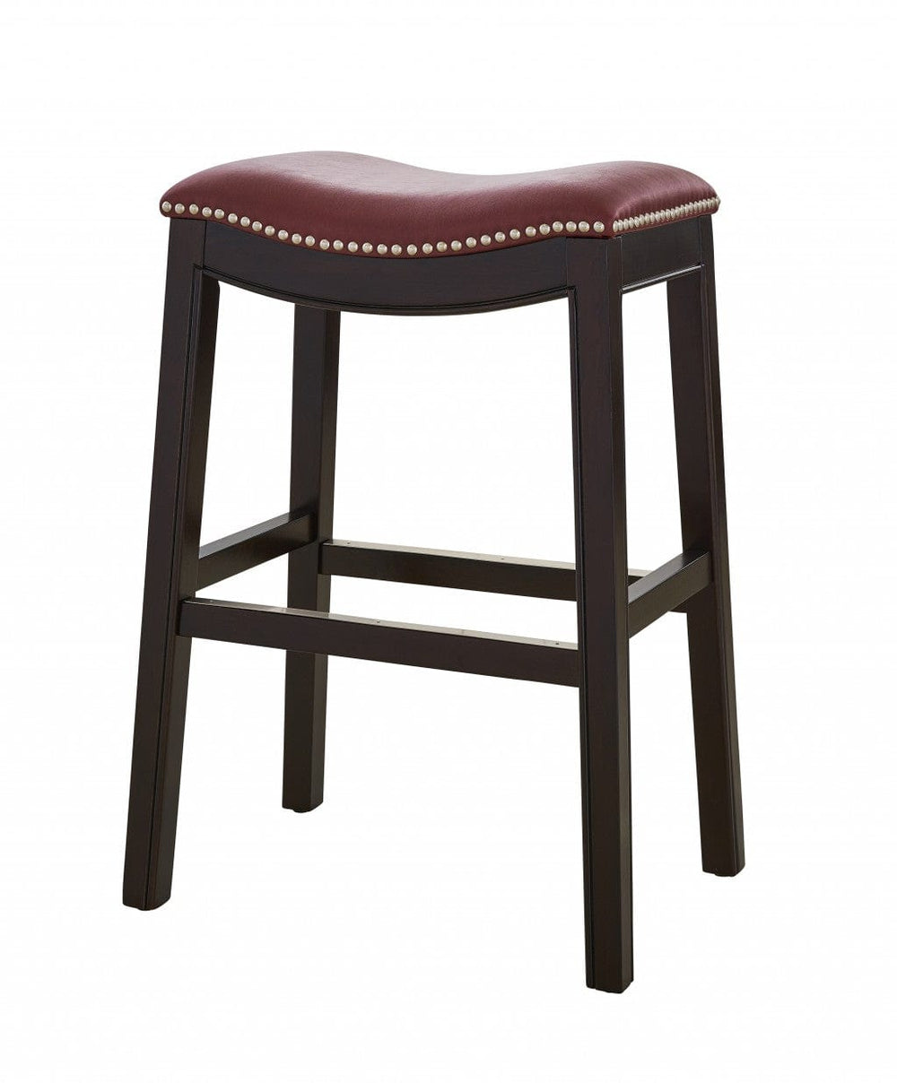 26" Dark Red And Espresso Solid Wood Backless Counter Height Bar Chair - Homeroots