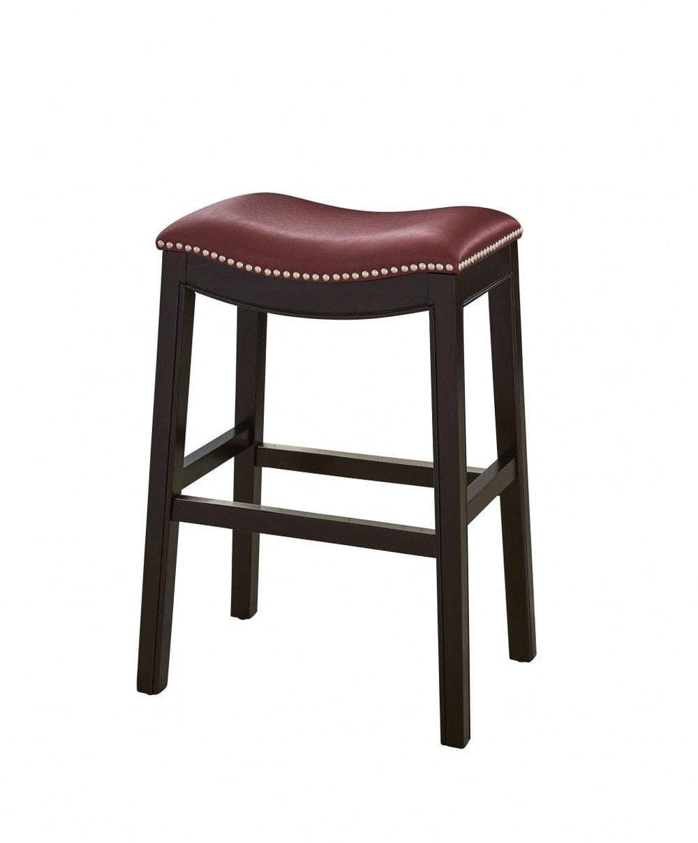 26" Dark Red And Espresso Solid Wood Backless Counter Height Bar Chair - Homeroots