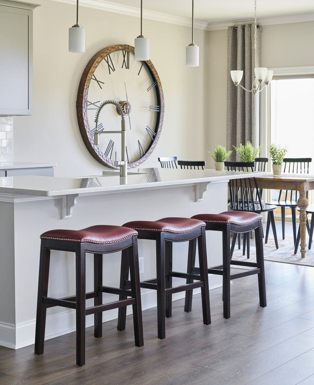 26" Dark Red And Espresso Solid Wood Backless Counter Height Bar Chair - Homeroots