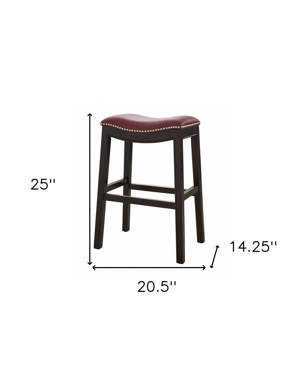 26" Dark Red And Espresso Solid Wood Backless Counter Height Bar Chair - Homeroots
