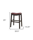26" Dark Red And Espresso Solid Wood Backless Counter Height Bar Chair - Homeroots