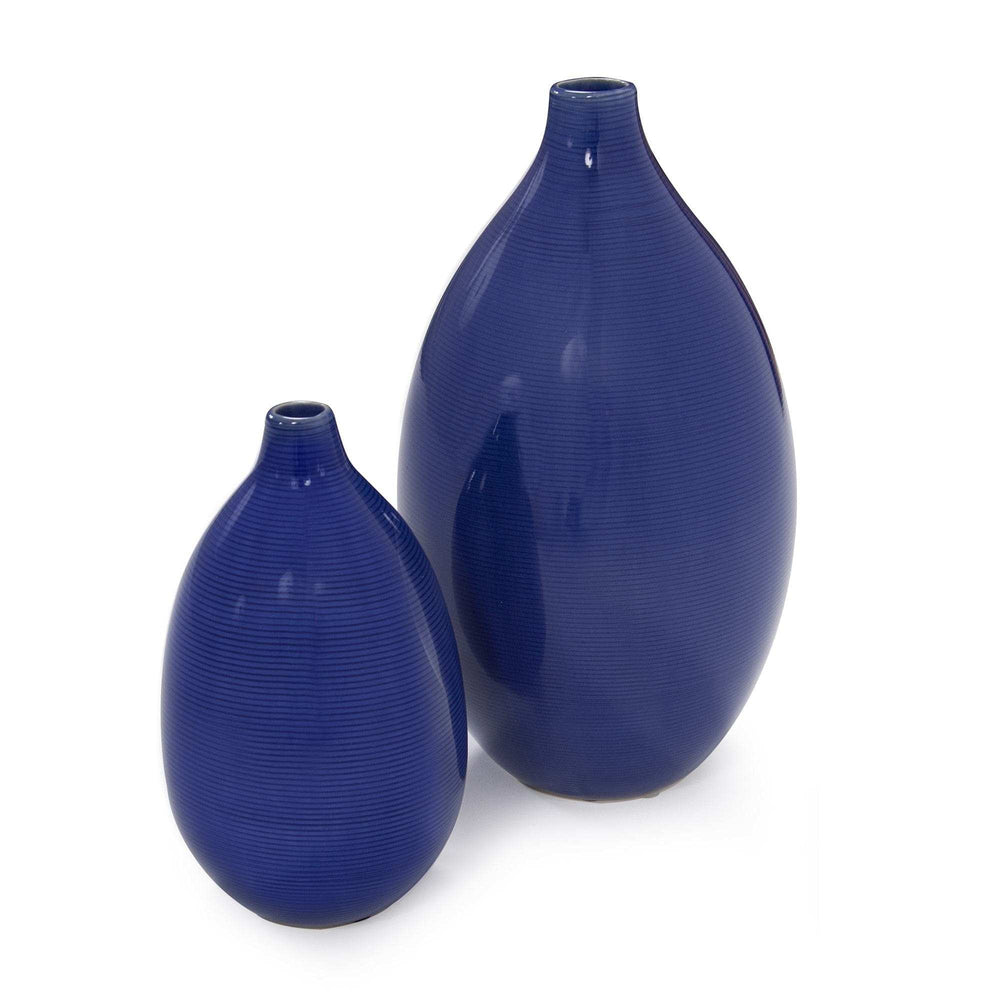 Set Of 2 Deep Indigo Blue Ceramic Bulb Vases - Homeroots - Flyclothing LLC