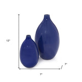Set Of 2 Deep Indigo Blue Ceramic Bulb Vases - Homeroots - Flyclothing LLC