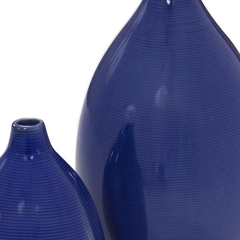 Set Of 2 Deep Indigo Blue Ceramic Bulb Vases - Homeroots - Flyclothing LLC