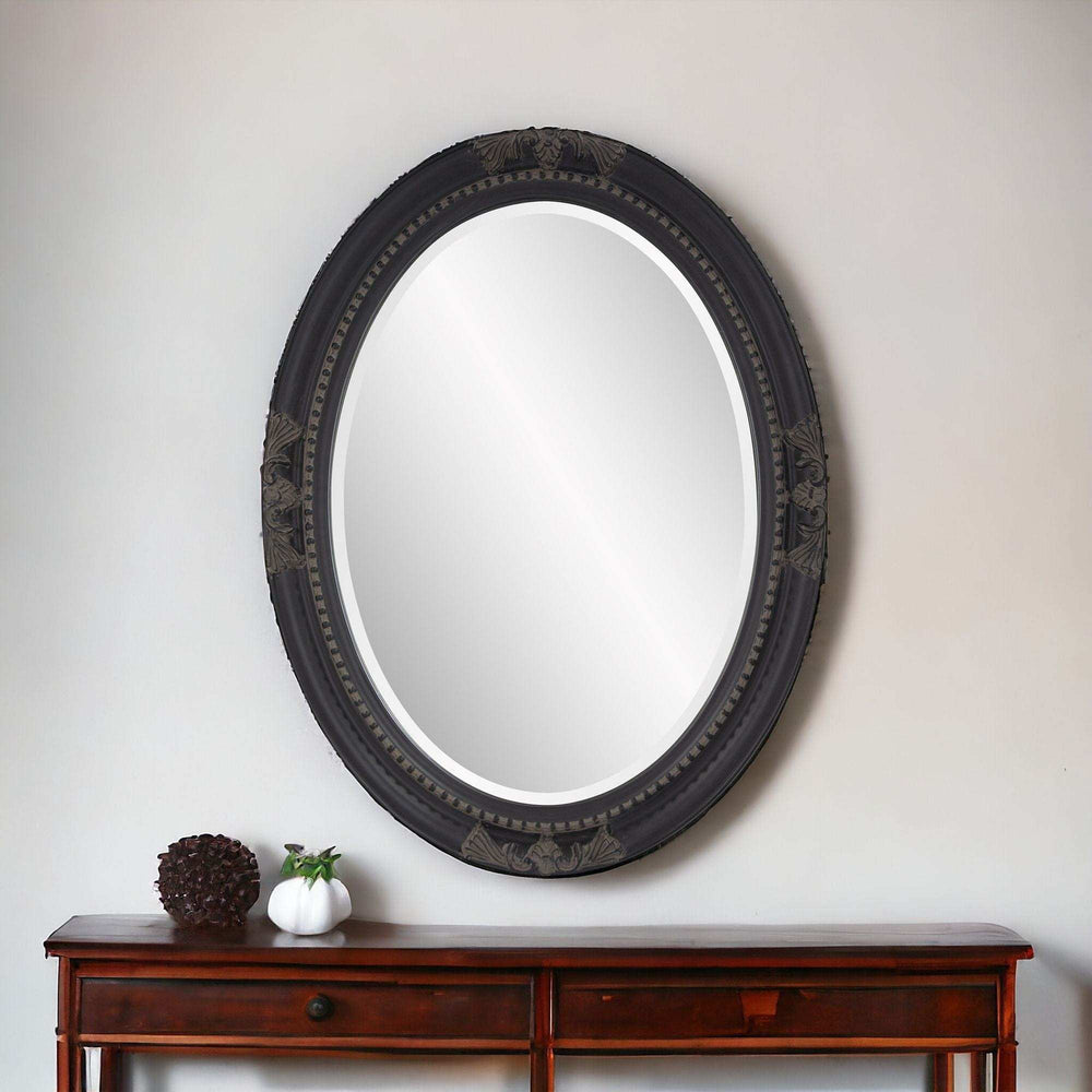 Oval Antiqued Black Wood Frame Mirror - Homeroots - Flyclothing LLC