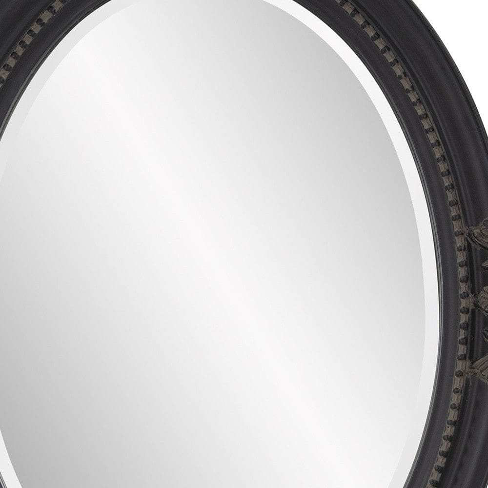 Oval Antiqued Black Wood Frame Mirror - Homeroots - Flyclothing LLC
