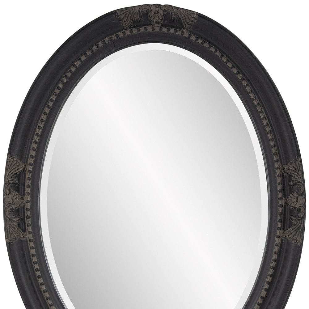 Oval Antiqued Black Wood Frame Mirror - Homeroots - Flyclothing LLC