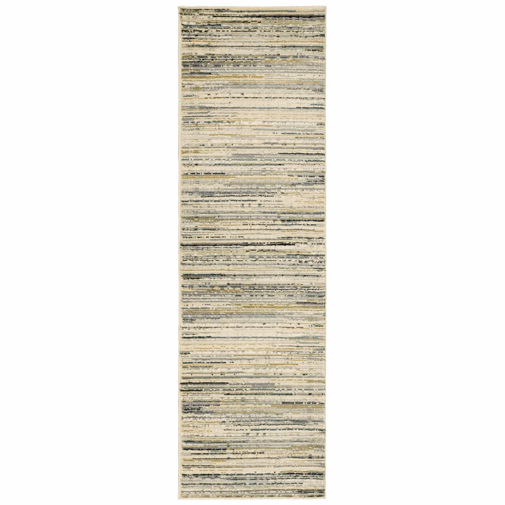 8' Ivory Sage Abtract Lines Indoor Runner Rug - Homeroots - Flyclothing LLC
