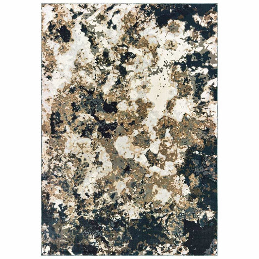 6' X 9' Ivory Navy Abstract Marble Indoor Area Rug - Homeroots - Flyclothing LLC